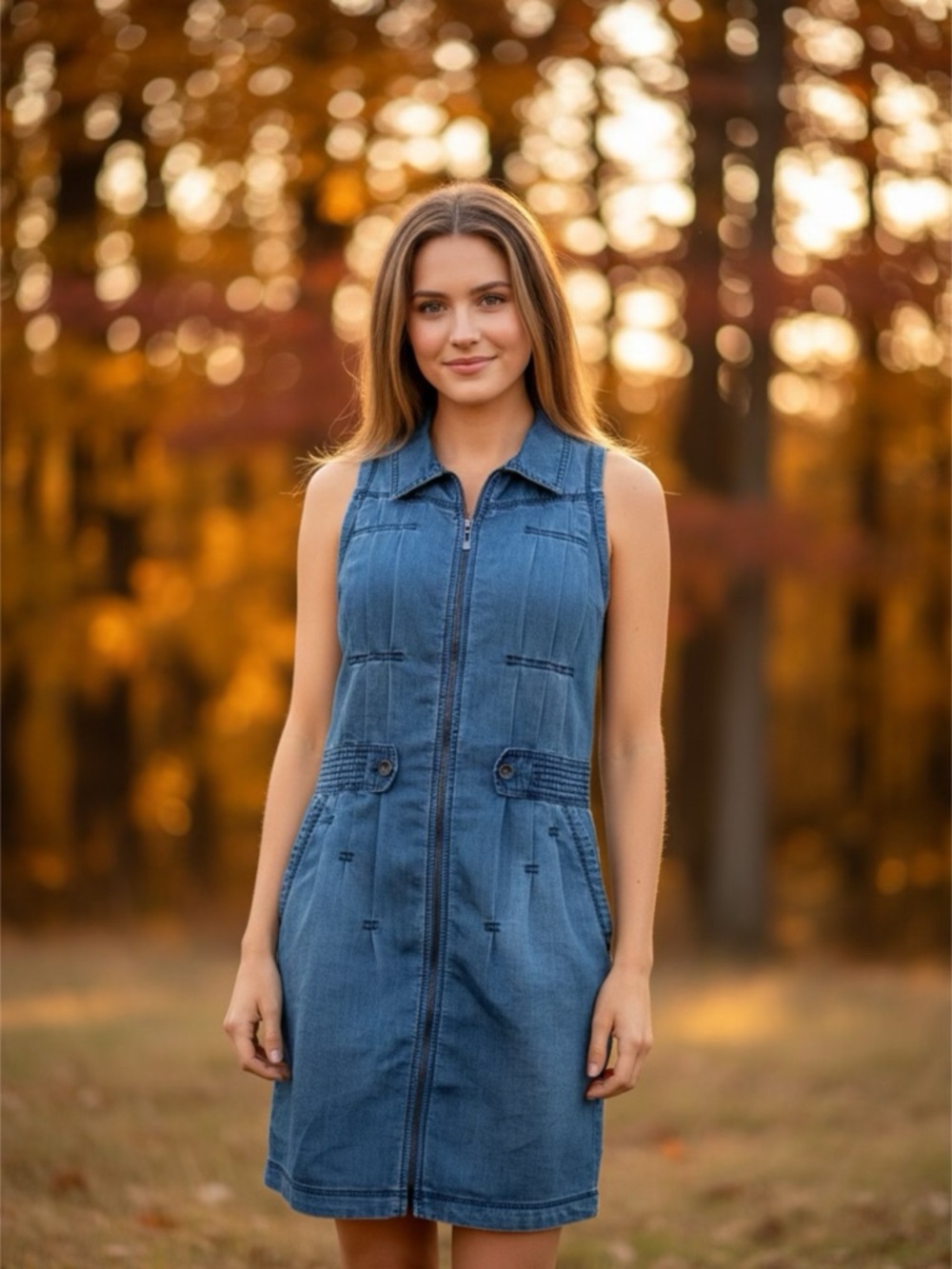 Dkny Sleeveless Denim Zip-Front Midi Dress in Blue